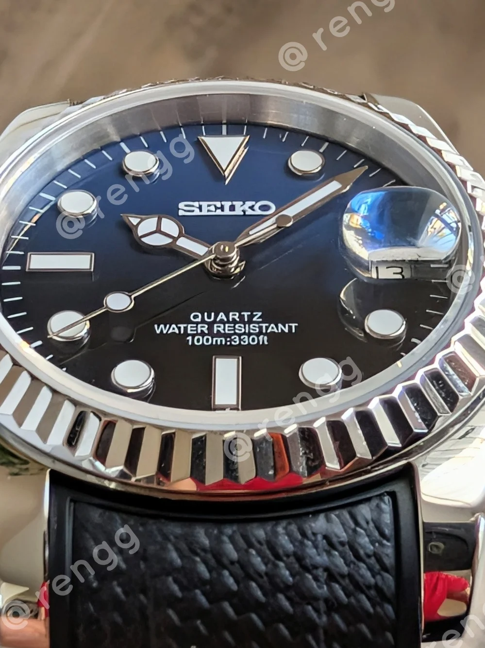 36mm Fluted Seiko Black Blue Mod Dress Watch Sapphire